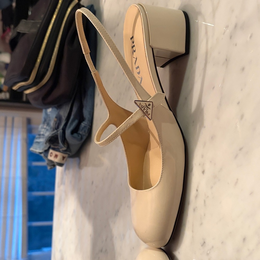 Prada Beige Slingback Block Heels new